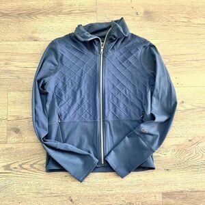 Calia Womens Essential Quilted Jacket Full Zip Blue Textured Funnel Neck Sz XS